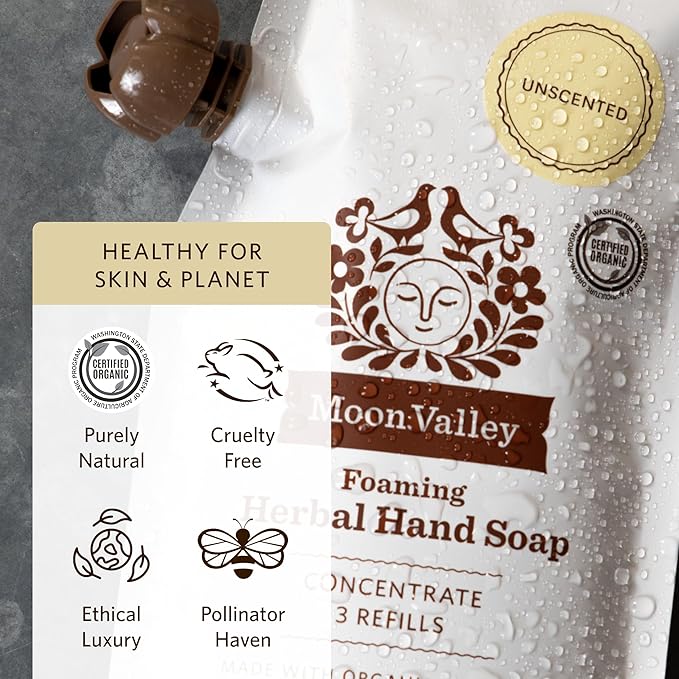 Moon Valley Foaming Hand Soap Refill Pouch, Two-Pack Unscented Soap, Vegan and Non-GMO, Environmentally Friendly Option