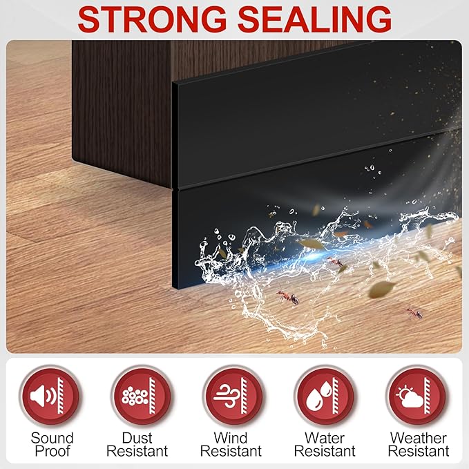MYFAMIREA Door Weather Stripping 2IN (W) x 10FT (L) Door Draft Stopper Seal Tape Silicone Seal Strip Self Adhesive Shower Sweep Insulation Tape Side Bottom Strip for Sliding Glass Window Gap, Black