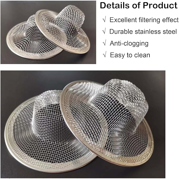 Bathroom Mesh Sink Drain Strainer Screen, 15PCS Drain Mesh Basket Cover Stainless Steel Slop Basket Filter Trap Tub Drain Screen Hair Catcher for Shower Utility Drain (2.125''&2.75"&4.41'')