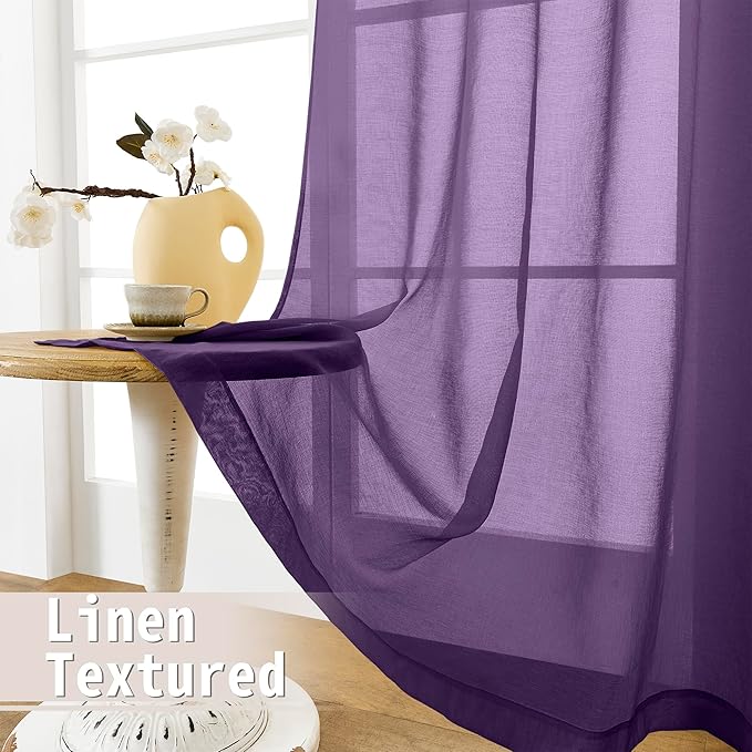 Tollpiz Sheer Door Curtain Closet Linen Textured Curtain Sheers Doorway Light Filtering Voile French Door Rod Pocket Curtains Patio Glass Door, 25 x 80 inches Long, Royal Purple, Set of 1 Panel