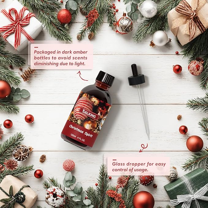 SALKING Christmas Spirit Fragrance Oil, 120ml (4 Fl Oz) Premium Essential Oils for Diffuser, Candle Scents for Candle Making, Soap Making Supplies, Diffuser Oil Scents, Holiday Gifts