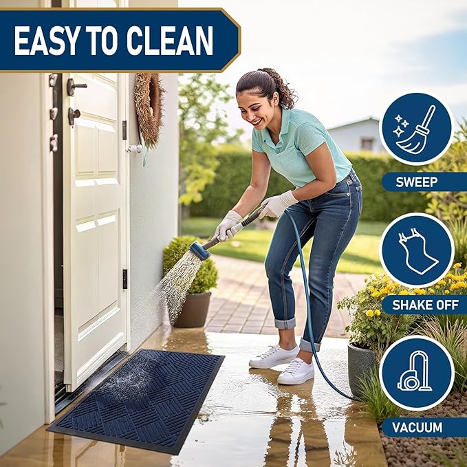 Smiry Front Door Mat Outside Entrance, Heavy Duty Outdoor Indoor Natural Rubber Doormat, Non Slip, Trap Dirt and Moisture, Easy Clean, Low Profile Patio Porch Entryway Mat, 59x35, Navy Blue