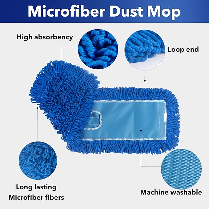 Matthew 24'' Microfiber Loop Dust Mop Washable Commercial&Residential Heavy Duty Mop Head Replacement Premium Absorbent Industrial Dust Mop Refill Pads for Hardwood, Office,Garage and Hotel -1Pack