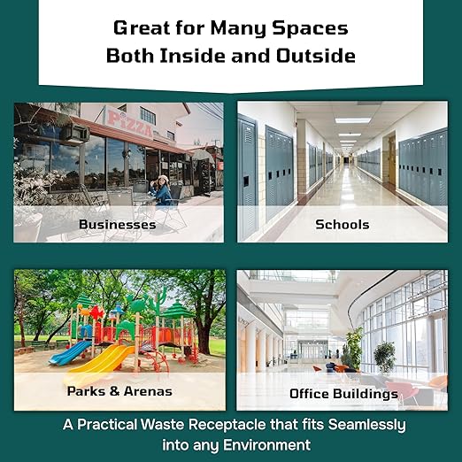 42 Gallon Round 100% Recycled Plastic Heavy-Duty Commercial Outdoor or Outdoor Trash Can with Push Lid and Internal Liner | Great for Schools and Businesses - Dark Granite