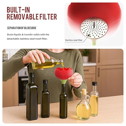 Li & Zhao Kitchen Funnels - 2 PCS Canning Funnels for Kitchen Use Filling Bottles Oil Funnel Silicone Funnel Bottle Liquid Transfer Filling Liquid,Oils,Spices for Bottles,Jar(Red & Blue)