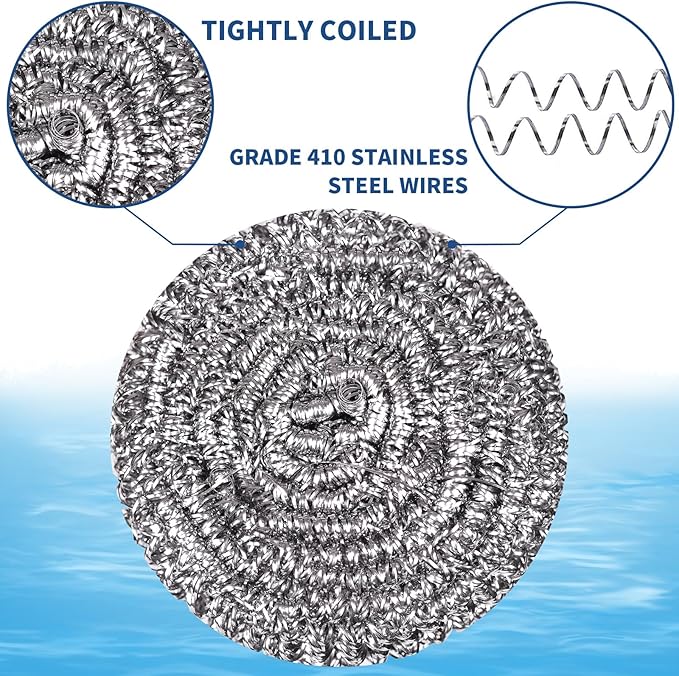 Stainless Steel Scrubber Scrubbing Scouring Pad Sponges Clean Pot Pan and Steel Wool for Kitchen Bathroom (10Pcs Metal Scrubber)