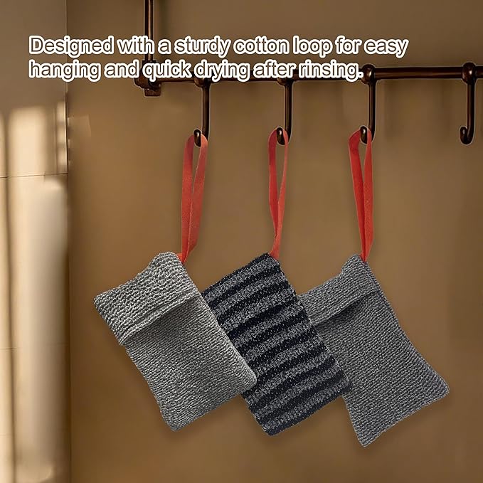 2 Pack Soap Bag Different Roughness Deep and Gentle,Bar Soap Pouch Saver Pocket,Exfoliating Body Scrubber Shower Bath Sponge Loofah (Grey)