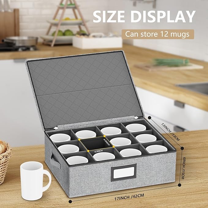 homyfort China Storage Containers (2 Pack Mug Storage Box, Grey)