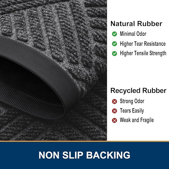 Smiry Front Door Mat Outside Entrance, Heavy Duty Outdoor Indoor Mat, Natural Rubber Doormat, Non Slip, Trap Dirt and Moisture, Easy Clean, Low Profile Patio Porch Entryway Mat, 71x23, Light Grey