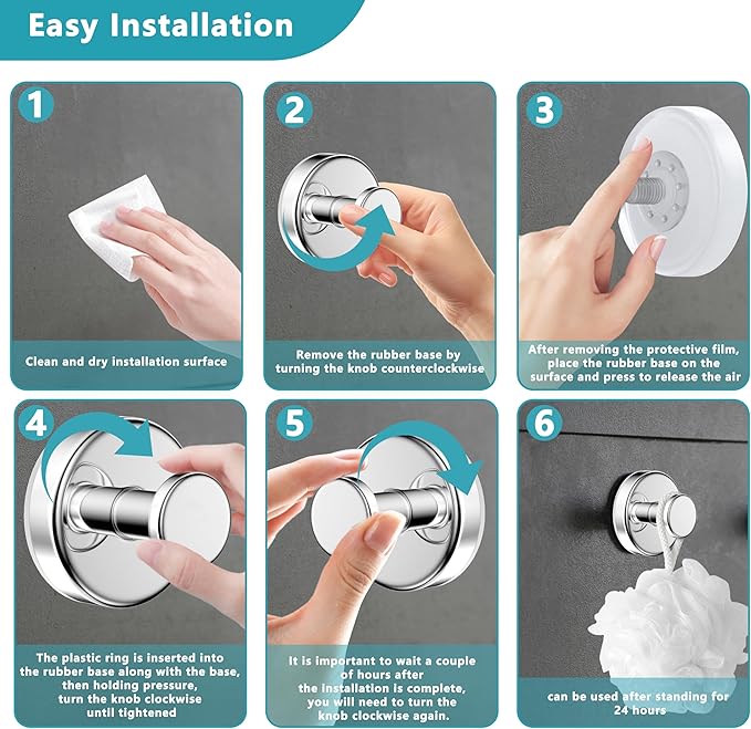 Suction Cup Hooks for Shower,Removable No Drill Towel Hooks,Upgraded 15 lbs Strong Suction hooks for Bathroom Tile,Shower Wall,Glass Door,Kitchen-Loofah,Coat,Stainless Waterproof-Chrome 2 Pcs