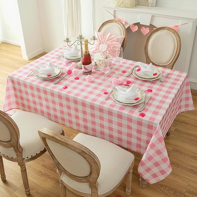 Classic Gingham Tablecloth Fabric - Oblong 58x120 Water Resistant Chequered Pattern Table Cloth for Indoor/Outdoor Use - Tabletop Cover for Birthday, Picnics, Gardens, and Parties