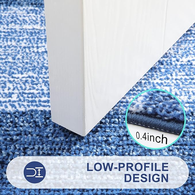 Kitinjoy Indoor Outdoor Door Mat, 71x24 Non-Slip Absorbent Dirt Trapper, Low-Profile Washable Inside Entrance Front Floor Mat, Sturdy Soft Entry Doormats for Entryway, Navy Blue