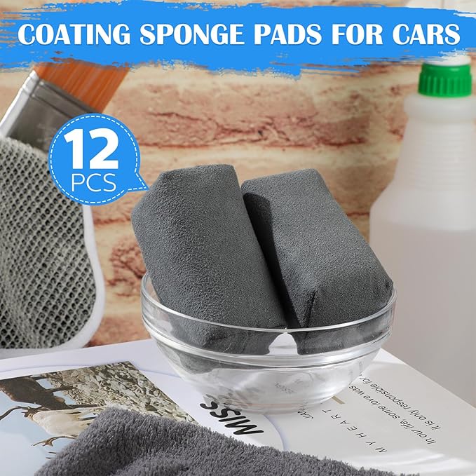 Riakrum 18 Pack Microfiber Applicator Pads Suede Car Detailing Sponge Ceramic Coating Applicator Pads Coating Sponge for Cars Graphene Metal Plastic Trim Ceramic Spray Applying Wax
