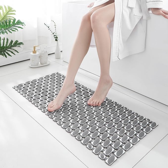 Bath Mat for Tub Non Slip Shower Mat for Elderly - 36 x 16 Inch Soft Durable Bathtub Mat Non Slip Shower Mat for Inside Shower with Suction Cups & Drain Holes, Machine Washable Easy to Cut, Dark Grey