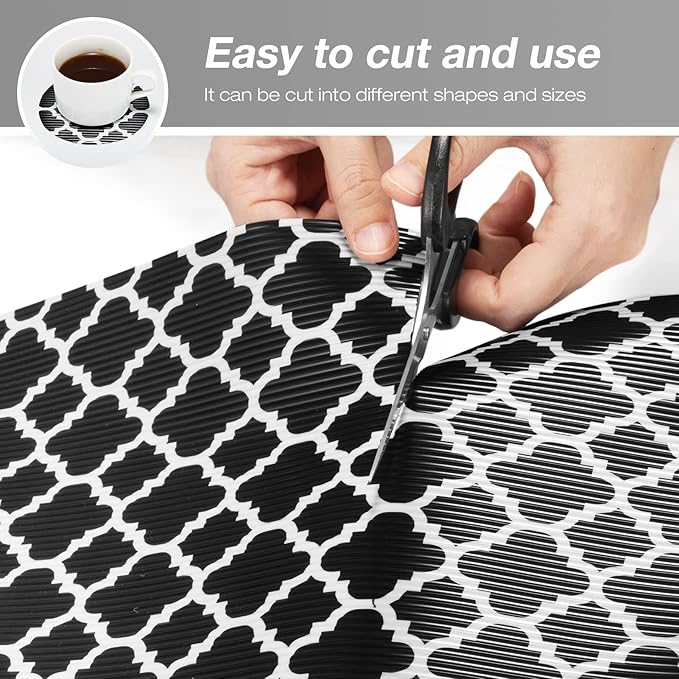 Glotoch Shelf Liners for Kitchen Cabinets 12” x 20 ft, Non Slip Drawer Liner, Waterproof Cabinet Liner for Wire/Pantry/Closet/Dresser-Non Adhesive, Heavy Duty, Quatrefoil, Black&White