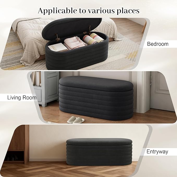 Storage Ottoman Bench, 40" Storage Bench, Upholstered Fabric Storages Benches End of Bed Stool with Safety Hinge, Shoe Storages Benches for Bedroom, Living Room, Entryway, Closet, Black