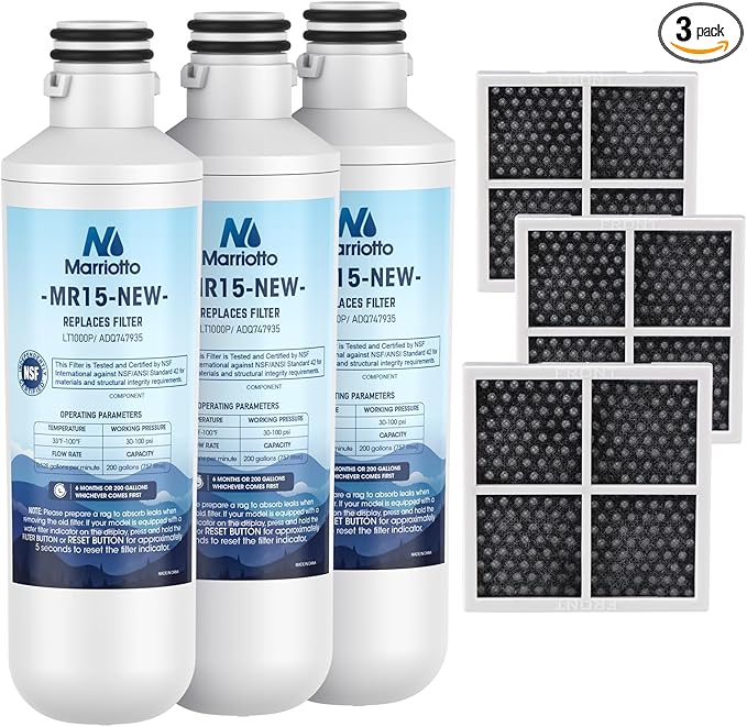 MARRIOTTO Water Filter LT1000PC Replacement for Refrigerator and LT120F ADQ73334008 Fresh Air Filter, Compatible with LT1000P/PC/PCS, LT1000PC,LT-1000PC, MDJ64844601, ADQ747935 ADQ74793504