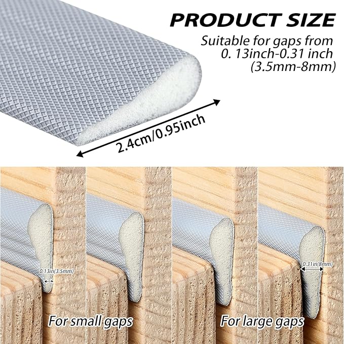 QDiShi 118" Wedge-Shape Weather Stripping Door Seal Weatherproof Foam Seals Self Adhesive Insulation Anti-Collision Strip Soundproofing Frame Insulation Tape Fits 0.13-0.31" Gaps(Grey)