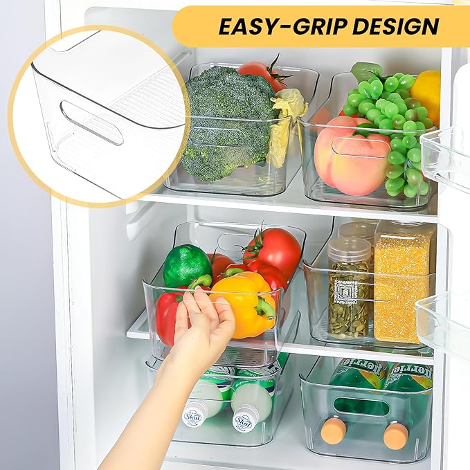 Clear Plastic Storage Bins, Set of 12, Multi-Use Organization and Storage Containers for Pantry, Cabinet, Refrigerator, Freezer, Bathroom, Organizer Bins for Home & Kitchen