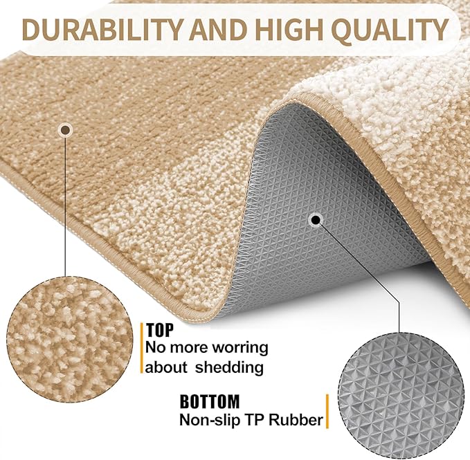Kitinjoy Indoor Outdoor Door Mat, 40x32 Non-Slip Absorbent Dirt Trapper, Low-Profile Washable Inside Entrance Front Floor Mat, Sturdy Soft Entry Doormats for Entryway, Beige
