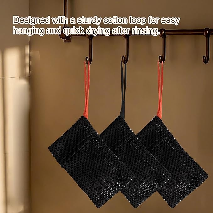2 Pack Soap Bag Gentle Roughness,Bar Soap Pouch Saver Pocket,Body Scrubber Shower Sponge Loofah,Exfoliating Bath Sponge (Black)