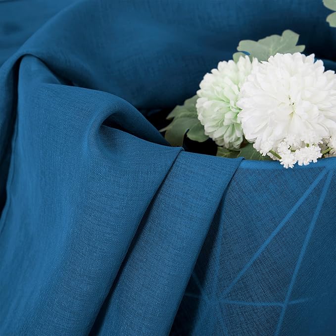 Tollpiz Sheer Curtains Bedroom Linen Textured Curtain Sheers Light Filtering Voile Rod Pocket Curtains for Living Room, 38 x 84 inches Long, Classic Blue, Set of 2 Panels