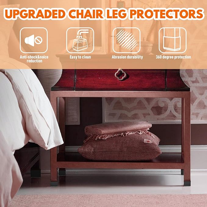 Rectangle Chair Leg Protectors for Hardwood Floors,16 PCS Silicone Covers to Protect Wood Tile Floors Felt Pads Furniture Leg Caps Reduce Noise. Easy to Move. (Black, 1 x 2.5 Inch,Rectangular).