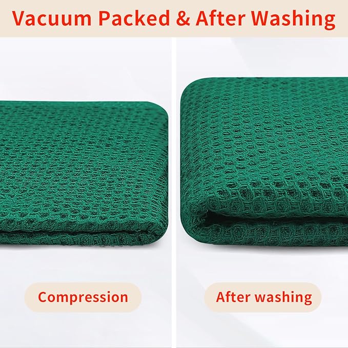 Homaxy 100% Cotton Waffle Weave Kitchen Dish Towels, Ultra Soft Absorbent Quick Drying Cleaning Towel, 13 x 28 Inches, 8-Pack, Dark Green
