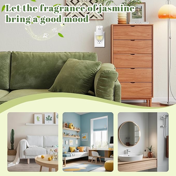 Plug-in Refills Home Plug-in Air Freshener - Jasmine Essential Oil Refills 6 Count Long-Lasting Fragrance - For Room and Bathroom Wall Compatible with Air Wick,Compatible with Glade