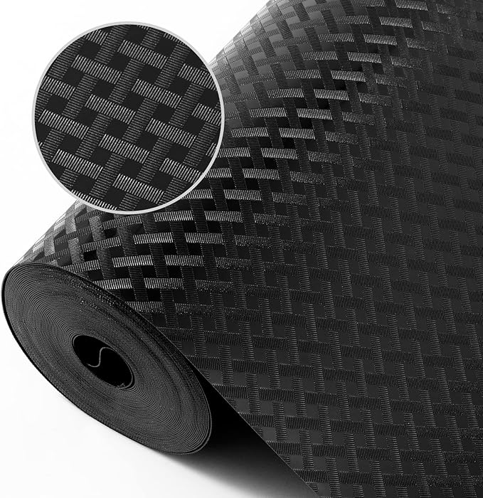 Shelf Liners for Kitchen Cabinets Refrigerator Liners Waterproof Kitchen Cupboard Liner Non-Slip Drawer Mats EVA Material Non Adhesive Fridge Liner for Shelves - Black（17.5 x 236.2 Inches x 2 Rolls