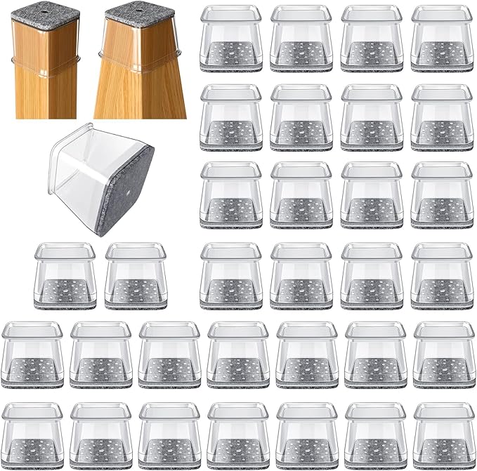 32 Pcs Square Chair Leg Protectors for Hardwood Floors,Felt Furniture Floor Protectors with Silicone Caps, Extra Large Size (Fits Chair Legs with Side Length: 1-5/8" to 2")