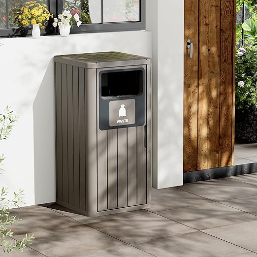 Outdoor Trash Can, Waterproof Resin Garbage Can Indoor and Outdoor Use, Durable & Weather-Resistant Commercial Garbage Can, Outside Trash Bin for Patio, Kitchen