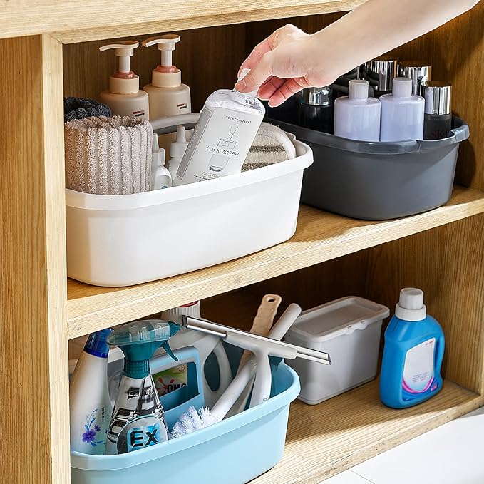 Multi-Purpose Plastic Cleaning Caddy with Handle, Shower Caddy Organizer/Storage Basket/Totes Portable for Bathroom Supplies, Cleaning Products, Under Sink Tool, Housekeepers (Blue)