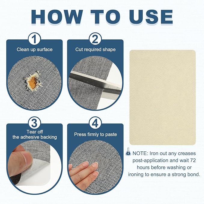 PATIKIL 8x11 Inch Linen Repair Patches, 2Pcs Self-Adhesive Fabric Patch for Sofas Tote Bags Furniture Car Seats Clothes Tents, Beige
