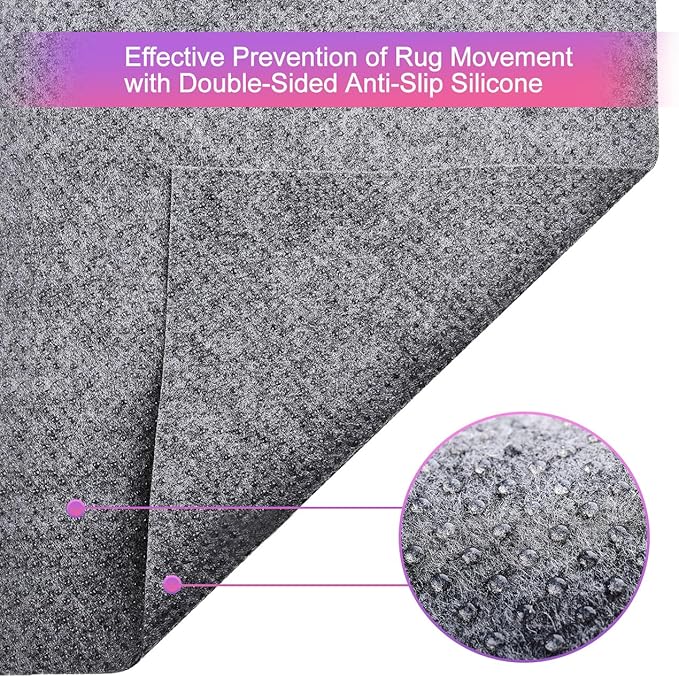 Ultra Strong Anti-Slip Thin Rug Felt Pad, Non Slip Grip Pads, Keep Your Rugs in Place (6 x 9 Feet)- Gray