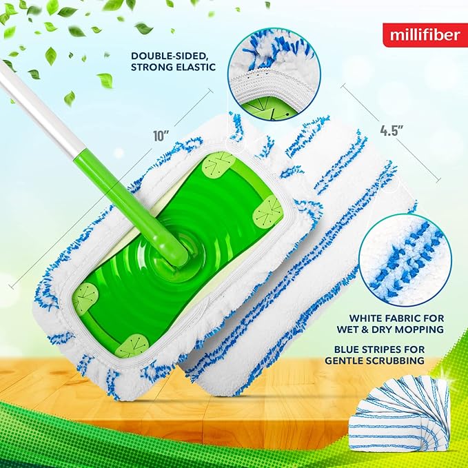 Microfiber Reusable Mop Pads Compatible with Swiffer Sweeper (6-Pack) Washable Mop Pads for Wet & Dry Use (Handle is Not Included)