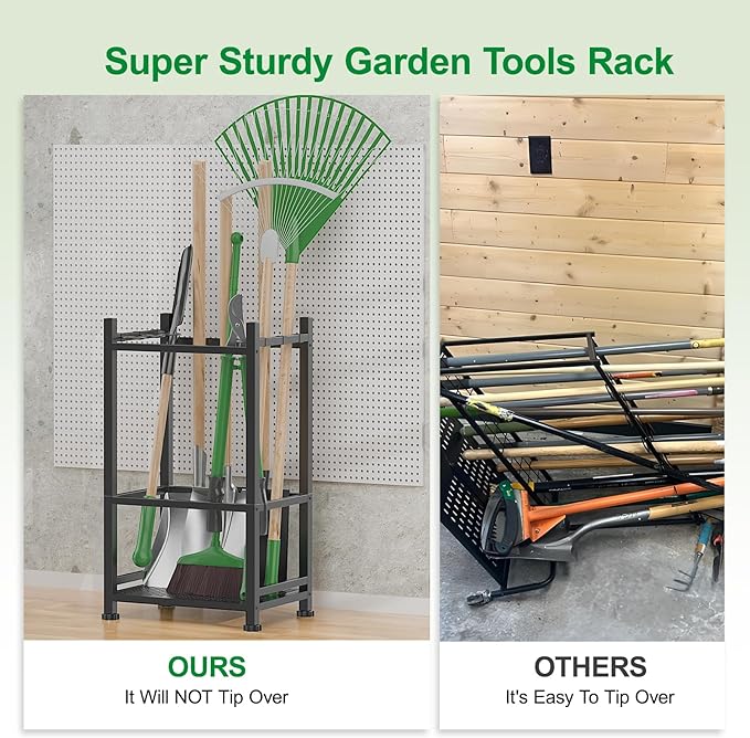 Dirza Garden Tool Organizer,Yard Tool Organizer for Garage Organization and Storage,Garden Tool Rack with 9 Loops for Garage, Shed, Outdoor,Easy Take Out and Storage,Will NOT tip over