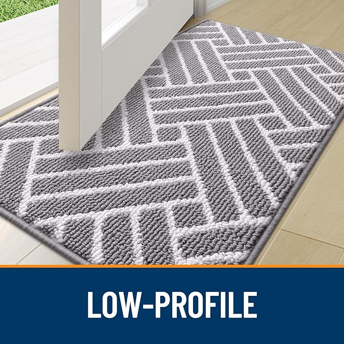 OLANLY Indoor Door Mat, 48x32 Inch, Dirt Resistant and Absorbent, Non-Slip Rubber Backing Floor Mats, Easy Clean Low-Profile Doormat for Entryway, Front Door, and Inside Entrance, Grey
