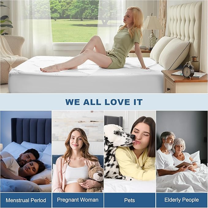 Waterproof Mattress Protector, California King Size Mattress Pad Fitted 6"-18" Deep Pocket, 3D Air Fabric Bed Mattress Cover Noiseless Washable for Bedroom, Hotel