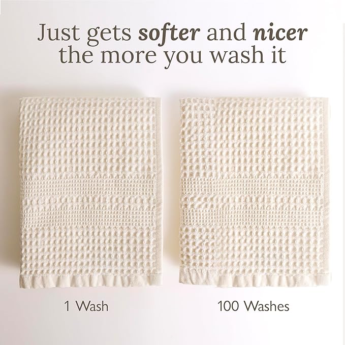 GILDEN TREE Waffle Towels for Bathroom, 100% Cotton Quick Dry Towel, Waffle Bath Towels Large, Absorbent Lightweight Travel Towel, Bath Towels Set of 2, Classic Style (Stone)