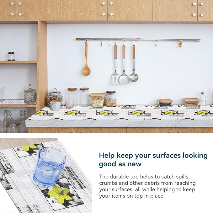 Non Adhesive Shelf Liner 12" W x 240" L Kitchen Drawer Liner Pantry Liner for Shelves Cupboard Liner Kitchen Cabinet Cover Easy to Trim