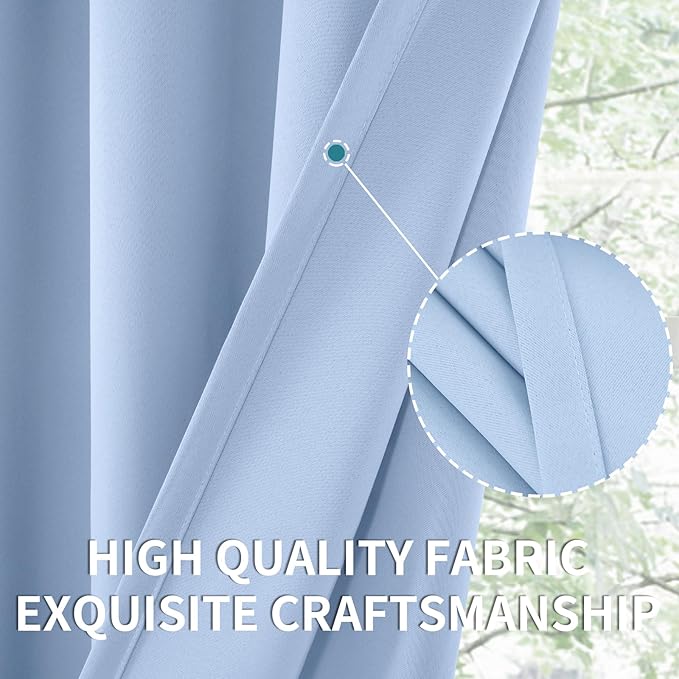 BGment Baby Blue Room Darkening Curtains for Short Window - Rod Pocket Thermal Insulated Blackout Curtain Drapes for Nursery Kids Bedroom, 42 x 45 Inch, 2 Panels