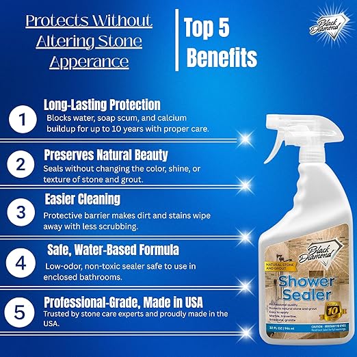 Black Diamond Stoneworks Shower Care Essentials –Natural Stone Shower Sealer, Glass Cleaner Spray & Soap Scum Remover – Professional Protection & Easy Cleaning for Bathrooms (3 Pack)