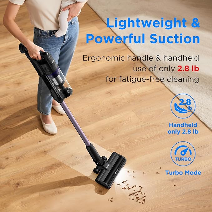 CANDY Cordless Vacuum Cleaner, Stick Vacuum Cordless Rechargeable,45Mins Powerful Suction Vacuum Cleaners for Home,Anti-Tangle,One-Click Dust Disposal,Lightweight for Hardwood Floor Carpet Pet Hair