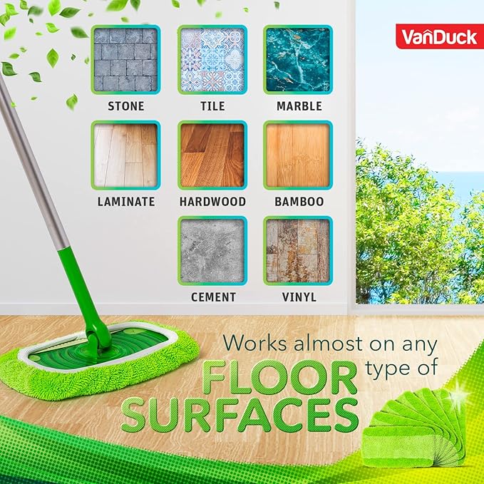 VanDuck Reusable Mop Pads Compatible with Swiffer Sweeper (2-Pack) - Washable Microfiber Mop Pads for Wet & Dry Use - All Purpose Floor Mopping and Cleaning Product