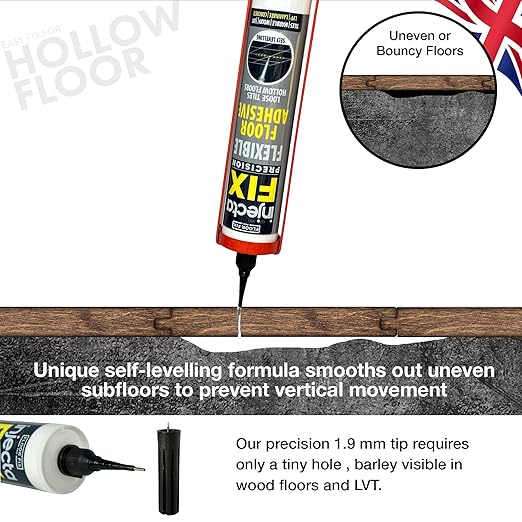 Precision 300ml from Floor-Fix Pro - Fix Loose Tiles - for Loose & Hollow Tiles, Wood, LVT & Laminate - Includes 1.9mm Syringe Tip - Adjustable to 6mm + Anti-Clog Performance (Pack of 12)