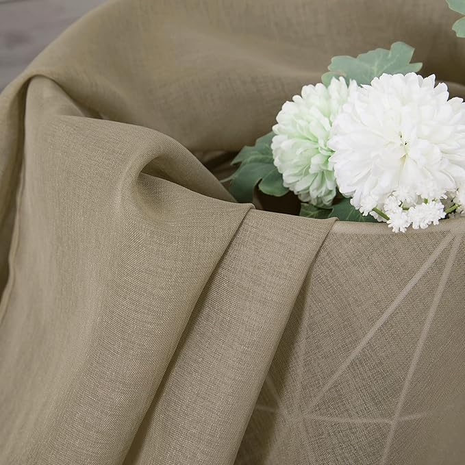 Tollpiz Short Sheer Tier Curtains Linen Textured Half Kitchen Curtain Sheers Light Filtering Rod Pocket Voile Small Curtain for Bathroom, 25 x 24 inches Long, Taos Taupe, Set of 2 Panels