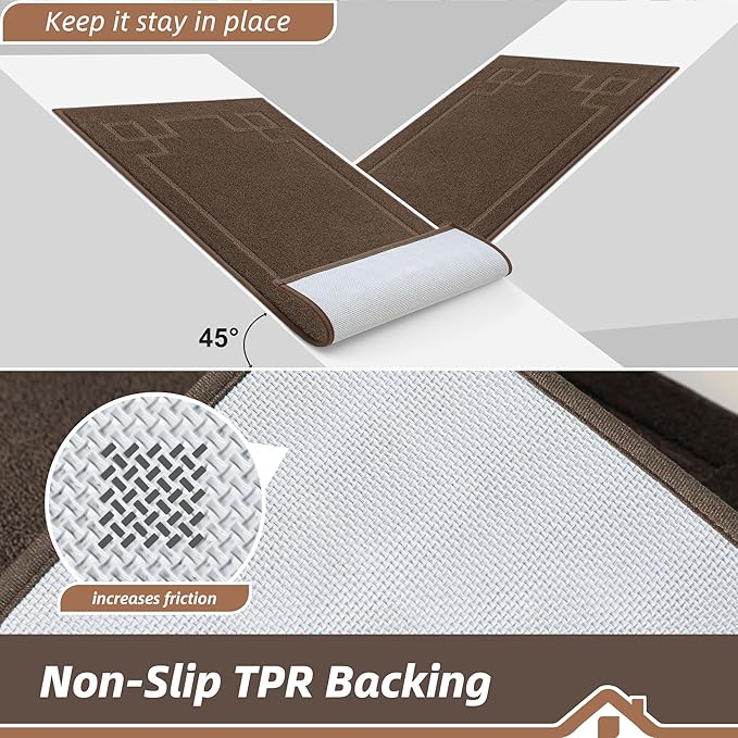 BEQHAUSE Door Mat 24" x 60", Non-Slip Door Mats Indoor Entryway Rugs Washable Low-Profile Absorbent and Stain Resist Floor Mats, Dog Door Mat for Front Back Door, Muddy Wet Shoes & Paws, Brown
