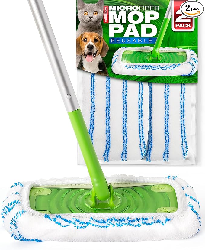 Microfiber Reusable Mop Pads Compatible with Swiffer Sweeper (2-Pack) Washable Mop Pads for Wet & Dry Use (Handle is Not Included)