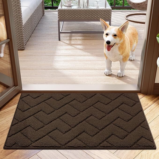 hicorfe Indoor Doormat, Welcome Door mat, Non Slip Door Mats 20"x31.5" Absorbent Resist Dirt Entrance Inside Floor Mats for Entryway Washable Low-Profile(Coffee)